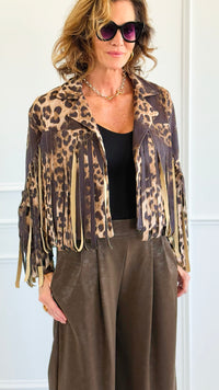 Fringed Feline Italian Cropped Jacket-160 Jackets-Italianissimo-Coastal Bloom Boutique, find the trendiest versions of the popular styles and looks Located in Indialantic, FL