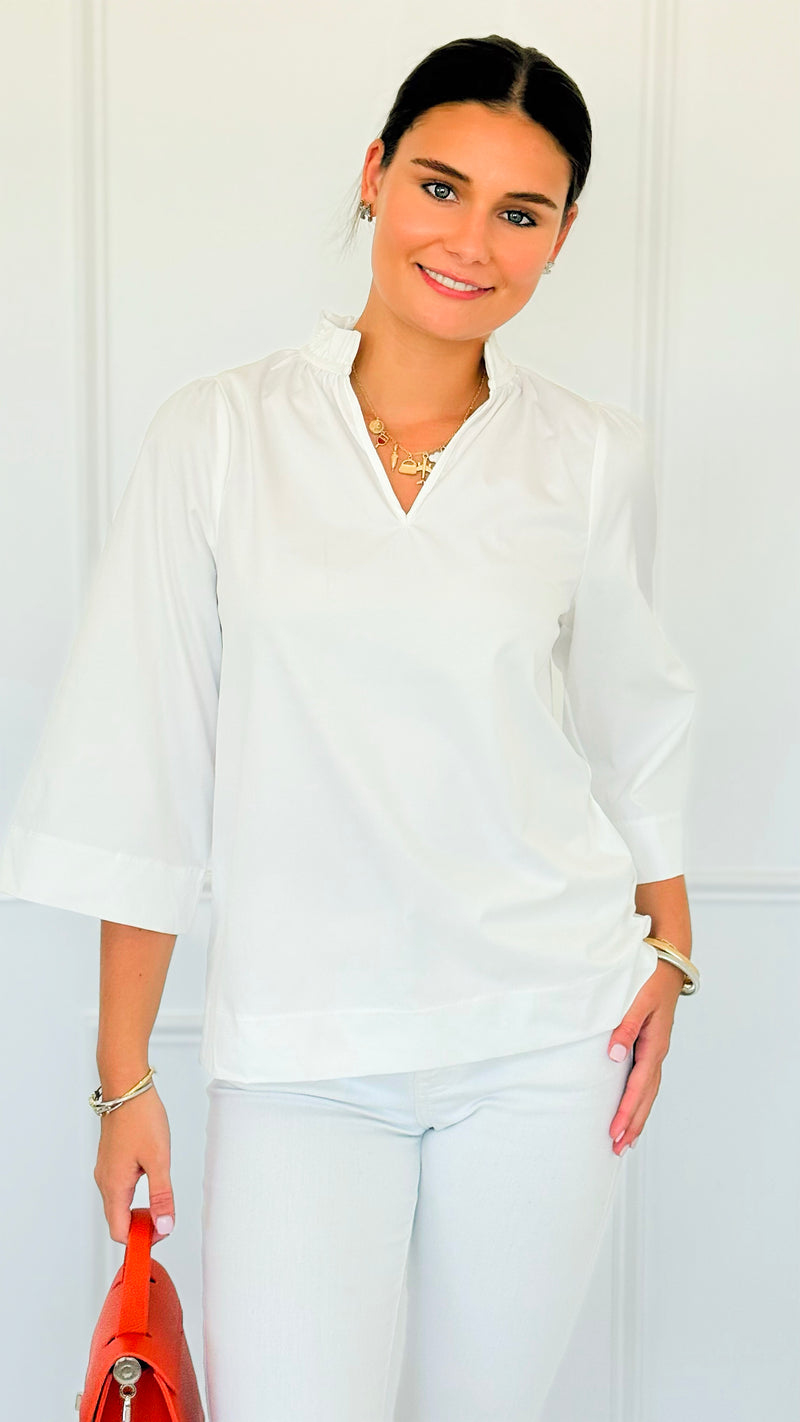 Soft Focus Wide Sleeve Top - White-110 Long Sleeve Tops-GIGIO-Coastal Bloom Boutique, find the trendiest versions of the popular styles and looks Located in Indialantic, FL