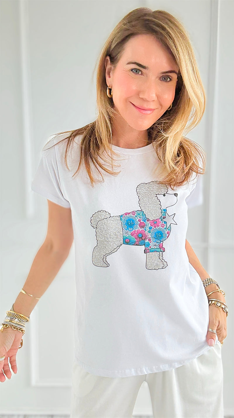 Poodle & Petals Italian Graphic tee-110 short Sleeve Top-V SKY-Coastal Bloom Boutique, find the trendiest versions of the popular styles and looks Located in Indialantic, FL