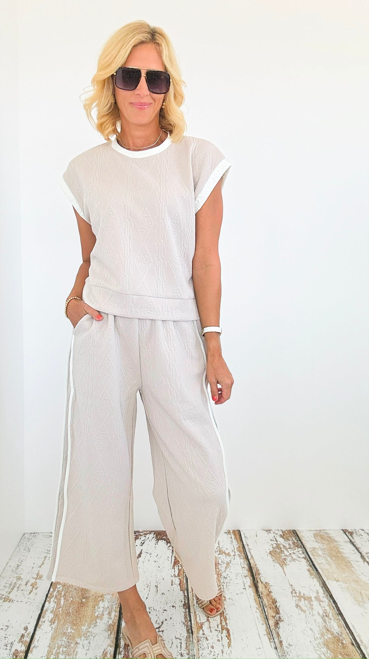 Knit Pattern Pants & Sleeveless Top Set-100 Pants-Why Dress-Coastal Bloom Boutique, find the trendiest versions of the popular styles and looks Located in Indialantic, FL