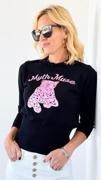 Pink Panther Graphic Sweater-140 Sweaters-Dazzling-Coastal Bloom Boutique, find the trendiest versions of the popular styles and looks Located in Indialantic, FL