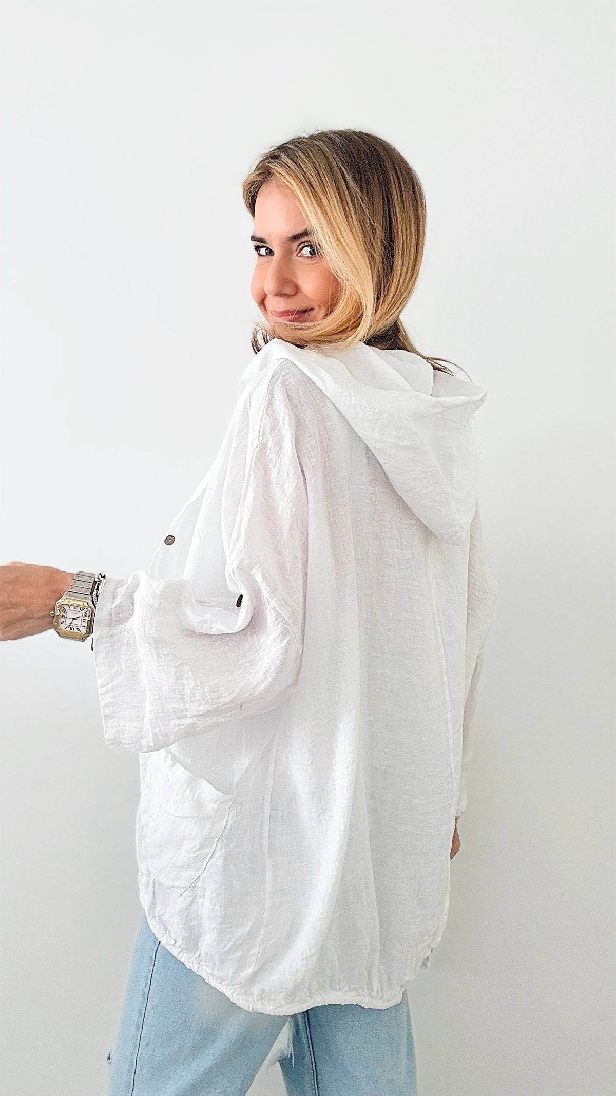 Sundown Hooded Italian Jacket - White-160 Jackets-Germany-Coastal Bloom Boutique, find the trendiest versions of the popular styles and looks Located in Indialantic, FL