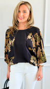 Golden Bloom Puff Sleeve Top-110 short Sleeve Top-ENTRO-Coastal Bloom Boutique, find the trendiest versions of the popular styles and looks Located in Indialantic, FL