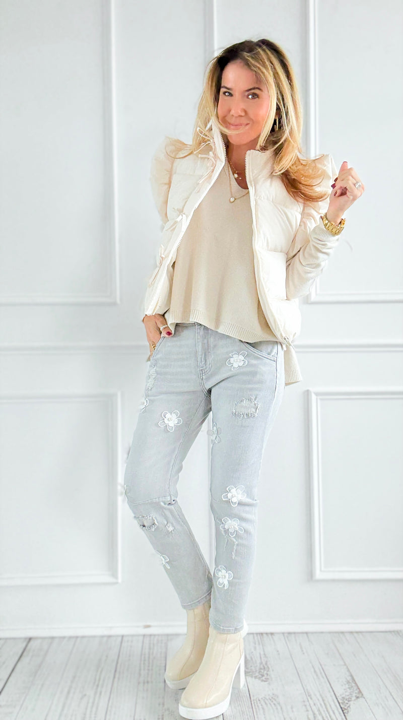 Pearl Petals Italian Denim Pant-100 Pants-DIPINTO DI BLU-Coastal Bloom Boutique, find the trendiest versions of the popular styles and looks Located in Indialantic, FL