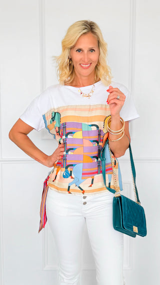 Gallop Parade Italian Top- White-110 short Sleeve Top-K2-Coastal Bloom Boutique, find the trendiest versions of the popular styles and looks Located in Indialantic, FL