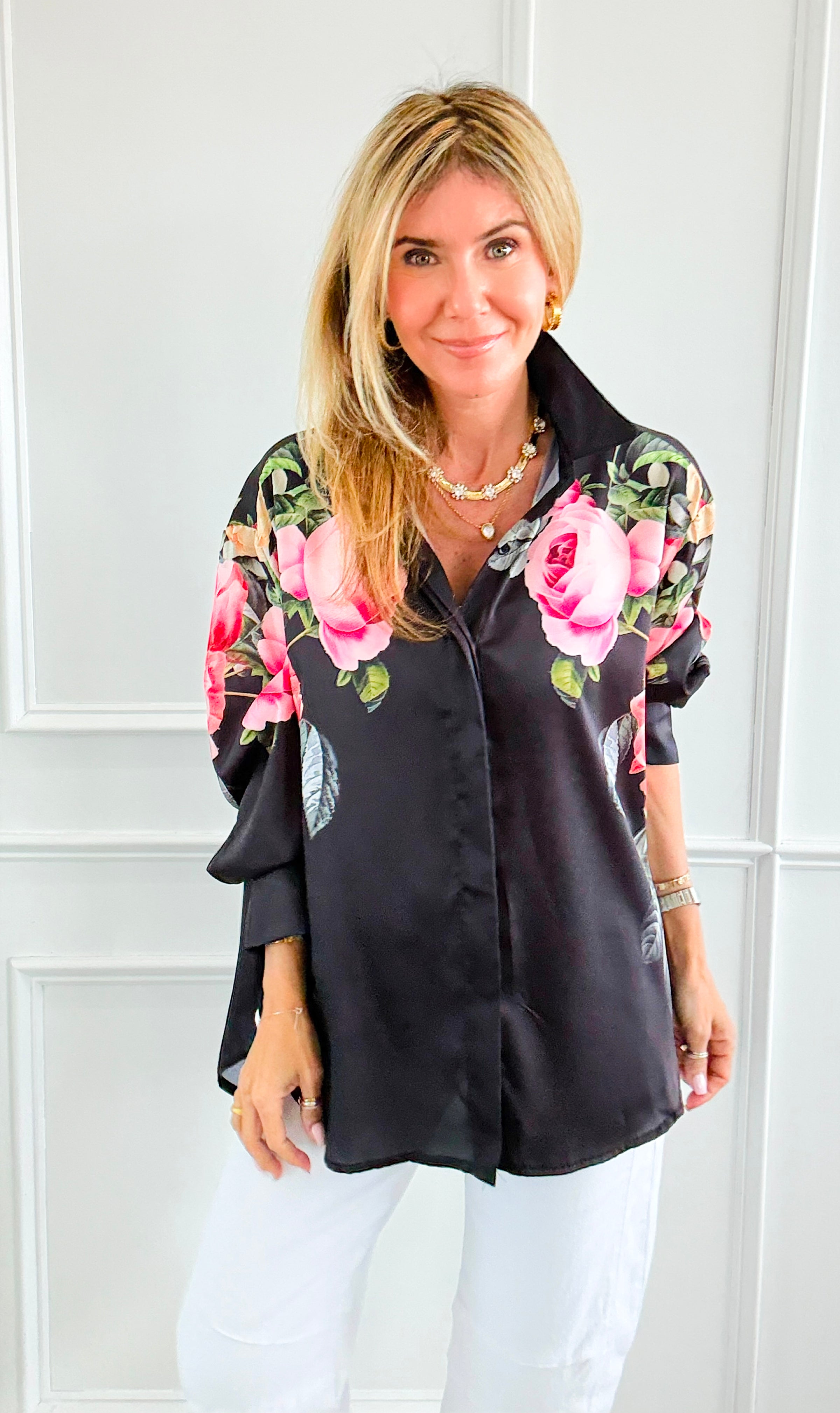 Nocturne Rose Italian Button Top