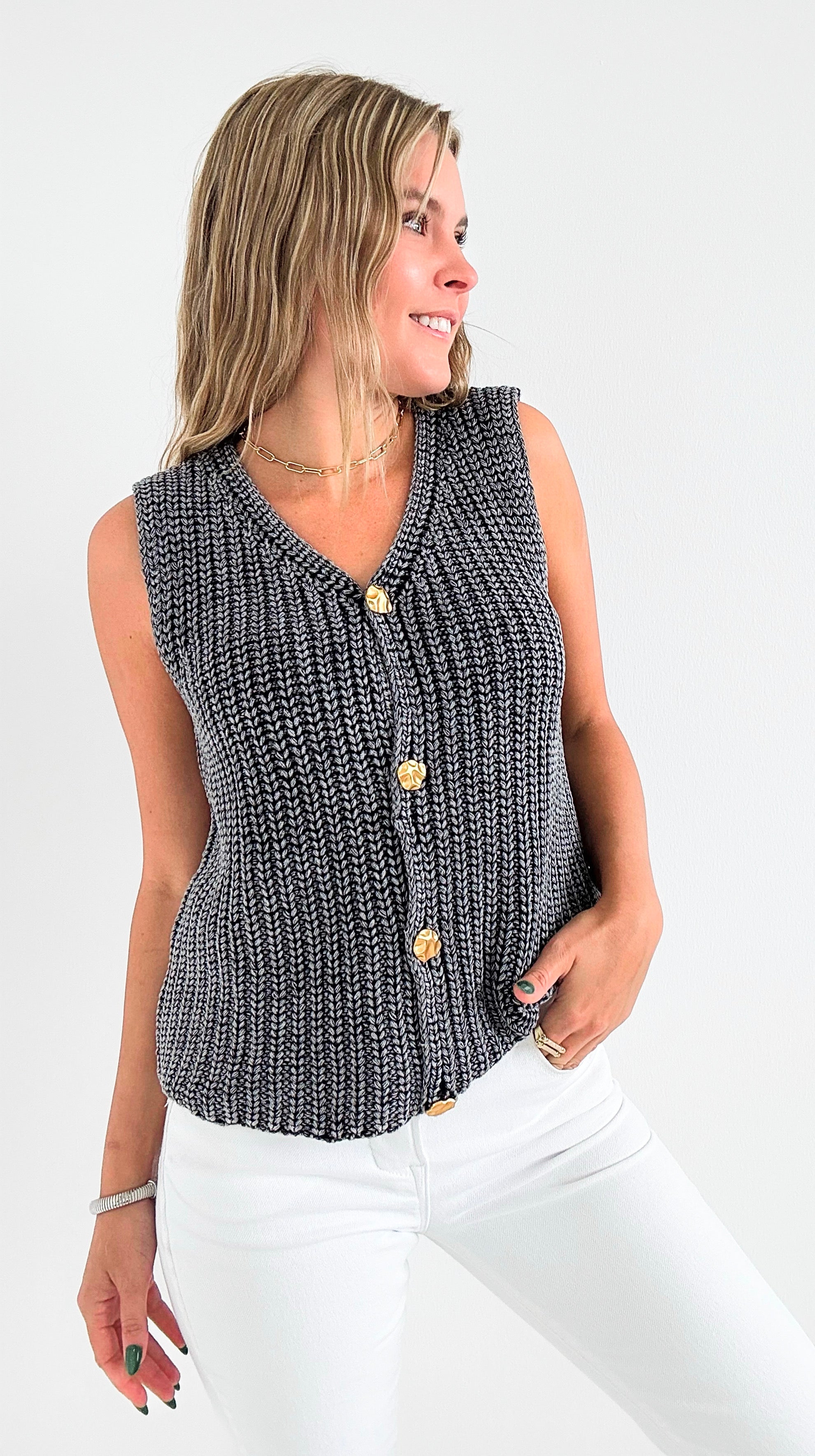 Timeless Button-Up Knit Vest - Black-150 Cardigans/Layers-JODIFL-Coastal Bloom Boutique, find the trendiest versions of the popular styles and looks Located in Indialantic, FL