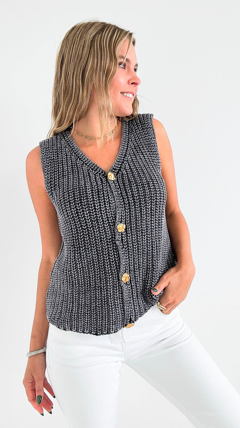 Timeless Button-Up Knit Vest - Black-150 Cardigans/Layers-JODIFL-Coastal Bloom Boutique, find the trendiest versions of the popular styles and looks Located in Indialantic, FL