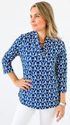 Elegant Patterned V-Neck Top-130 Long Sleeve Tops-ARYEH-Coastal Bloom Boutique, find the trendiest versions of the popular styles and looks Located in Indialantic, FL