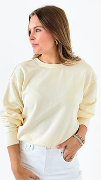 French Terry Sweatshirt - Cream-130 Long Sleeve Tops-HYFVE-Coastal Bloom Boutique, find the trendiest versions of the popular styles and looks Located in Indialantic, FL