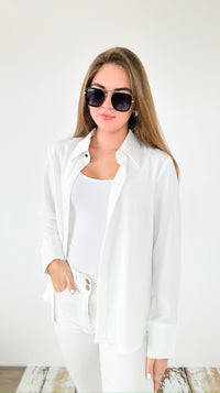 Refined Essentials Button Down Top-White-130 Long sleeve top-Must Have-Coastal Bloom Boutique, find the trendiest versions of the popular styles and looks Located in Indialantic, FL