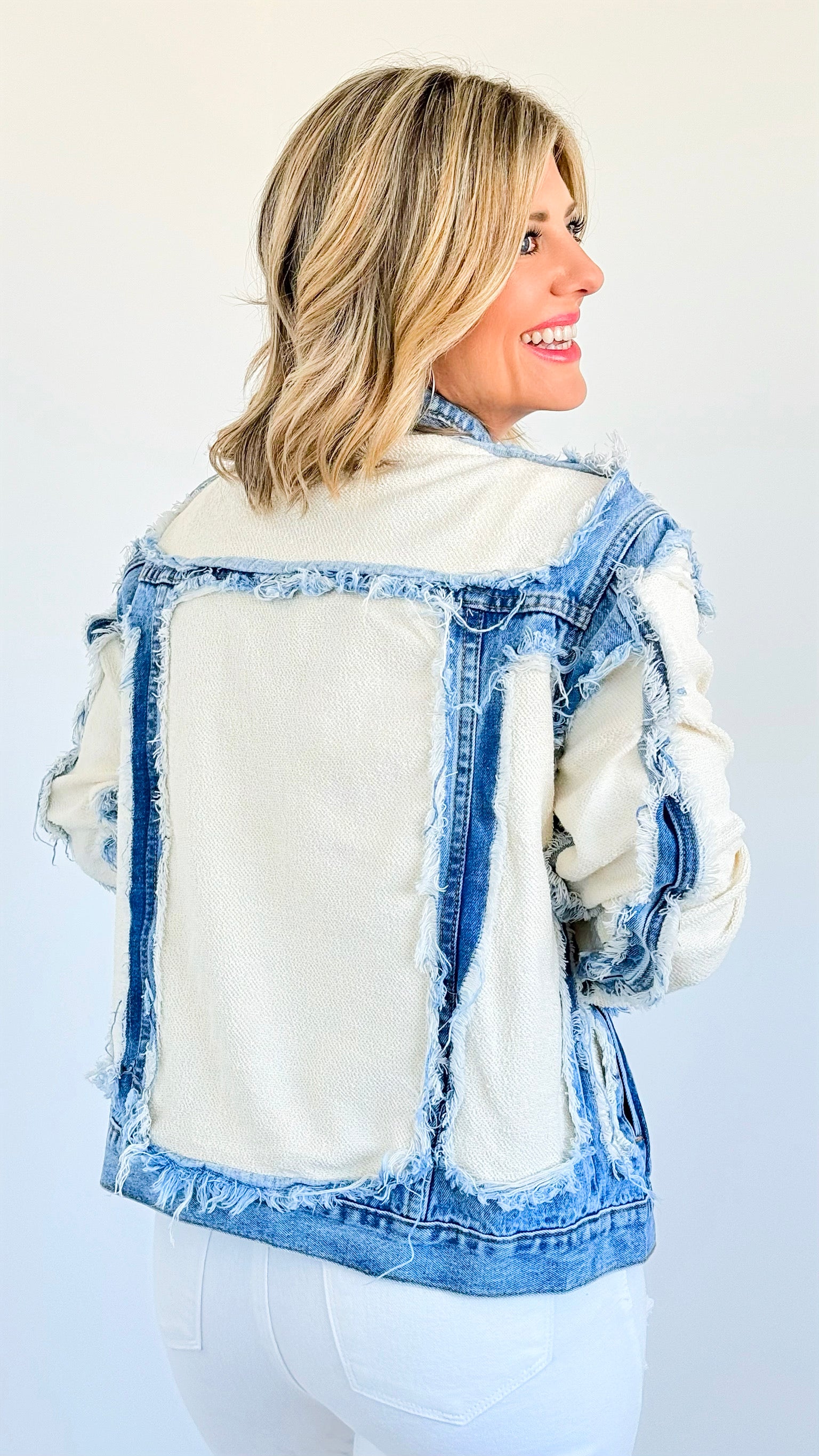 Vintage Frayed Denim Jacket-160 Jackets-litaga-Coastal Bloom Boutique, find the trendiest versions of the popular styles and looks Located in Indialantic, FL