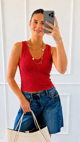 Textured Knit Top - Red