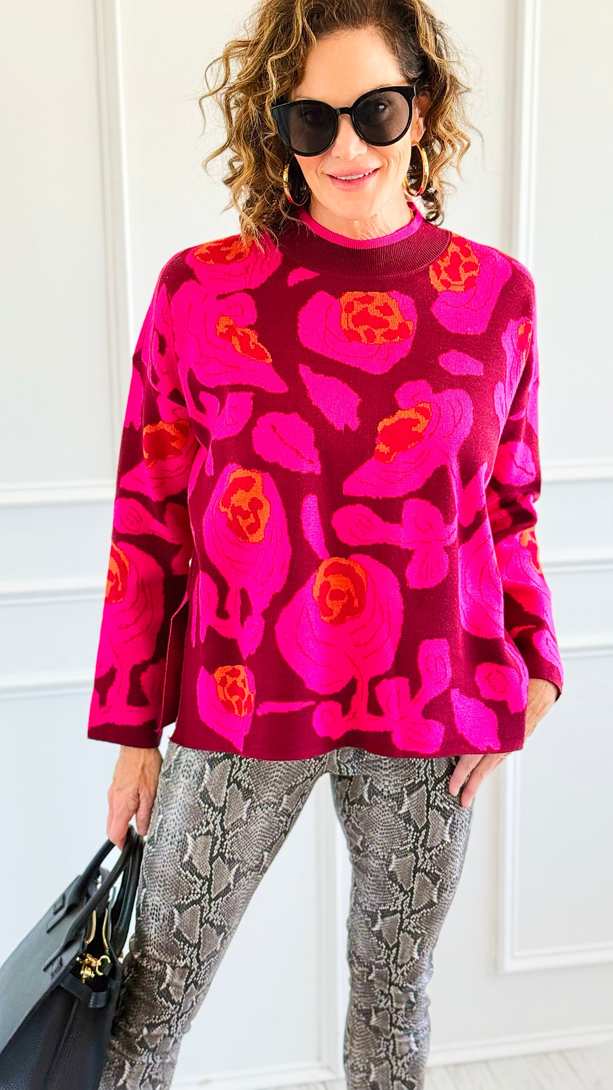 Blooming Elegance Knit Sweater - Burgundy-140 Sweaters-JODIFL-Coastal Bloom Boutique, find the trendiest versions of the popular styles and looks Located in Indialantic, FL