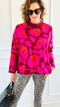 Blooming Elegance Knit Sweater - Burgundy-140 Sweaters-JODIFL-Coastal Bloom Boutique, find the trendiest versions of the popular styles and looks Located in Indialantic, FL