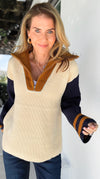 Colorblock Charm Zip Sweater-140 Sweaters-English Factory-Coastal Bloom Boutique, find the trendiest versions of the popular styles and looks Located in Indialantic, FL