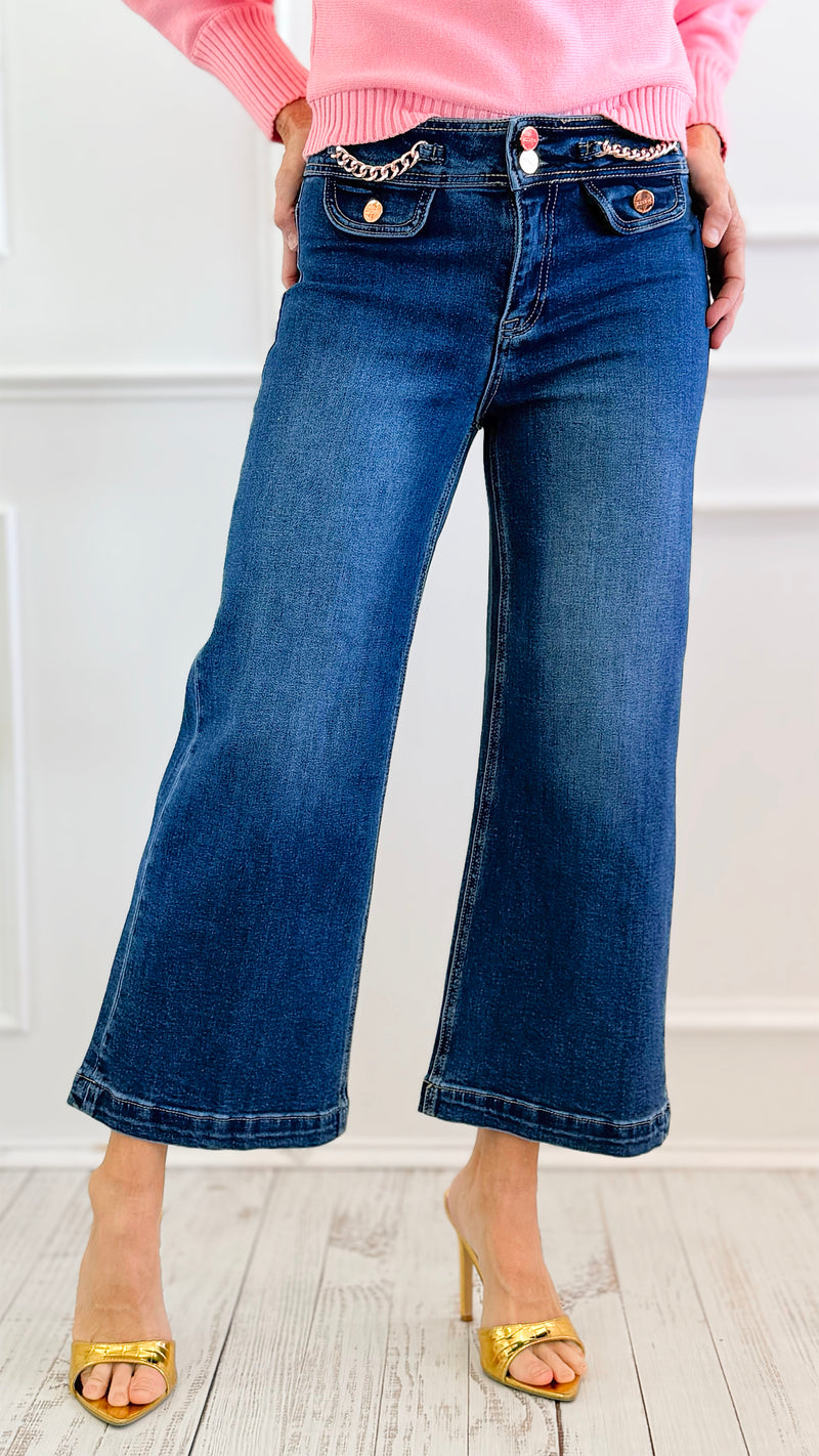 Chain Detail Cropped Jean-190 Denim-RISEN JEANS-Coastal Bloom Boutique, find the trendiest versions of the popular styles and looks Located in Indialantic, FL