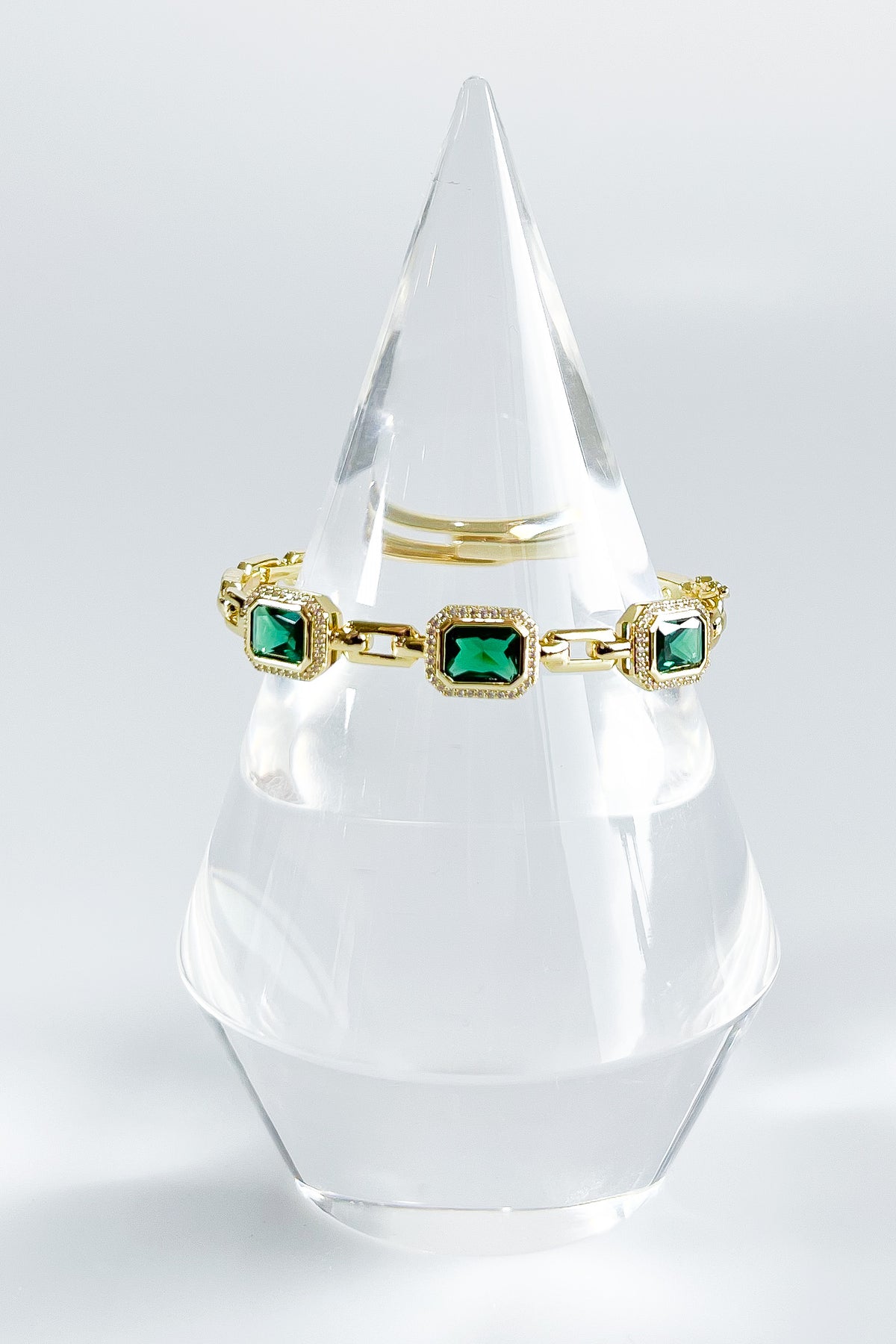 Emerald Halo Station Bangle Bracelet-230 Jewelry-NYC-Coastal Bloom Boutique, find the trendiest versions of the popular styles and looks Located in Indialantic, FL