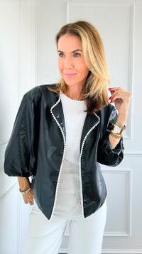 Pearl Detailed Open Front Jacket-Black-160 Jackets-Joh Apparel-Coastal Bloom Boutique, find the trendiest versions of the popular styles and looks Located in Indialantic, FL