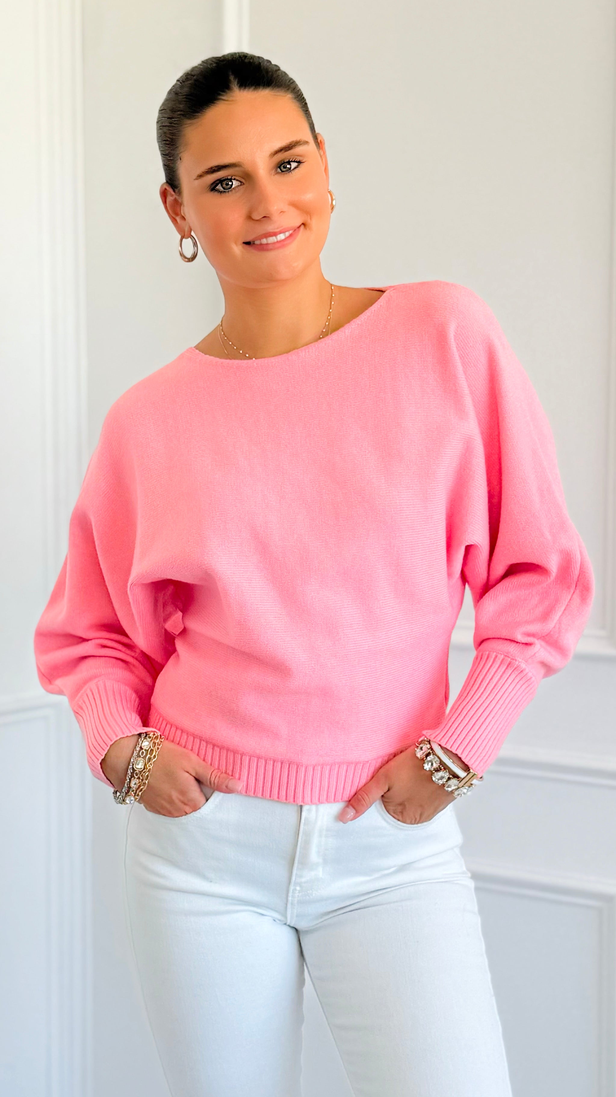 Sunday Muse Dolman Knit Sweater - Bubble Gum-140 Sweaters-she + sky-Coastal Bloom Boutique, find the trendiest versions of the popular styles and looks Located in Indialantic, FL