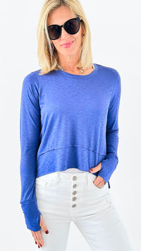 Shark Bite Side Slit Long Sleeve Top - Marlin-110 Long Sleeve Tops-Zenana-Coastal Bloom Boutique, find the trendiest versions of the popular styles and looks Located in Indialantic, FL