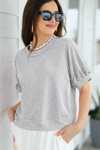 Sugar Rush Puff Sleeve Top - H. Grey