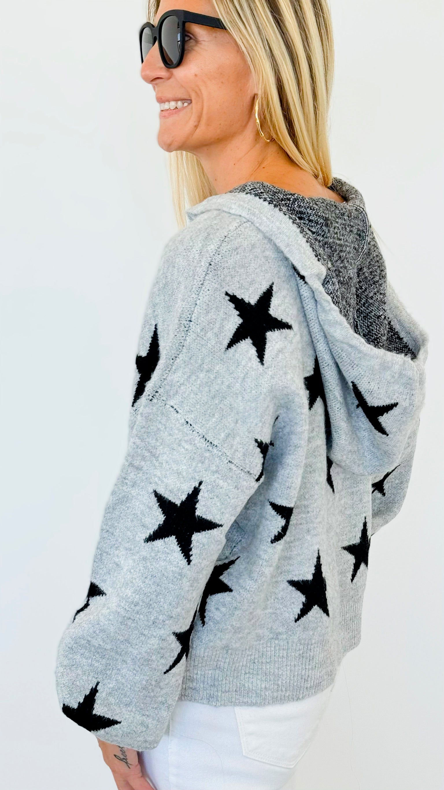 Star Printed Hoodie Sweater-140 Sweaters-Miracle-Coastal Bloom Boutique, find the trendiest versions of the popular styles and looks Located in Indialantic, FL