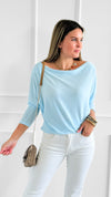 Somewhere Shoulder Knit Top - Cooling Blue-130 Long Sleeve Tops-Charlotte Avery-Coastal Bloom Boutique, find the trendiest versions of the popular styles and looks Located in Indialantic, FL