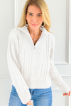 Knit Zipper Sweater - Ivory-140 Sweaters-English Factory-Coastal Bloom Boutique, find the trendiest versions of the popular styles and looks Located in Indialantic, FL
