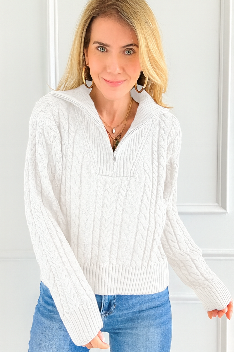 Knit Zipper Sweater - Ivory-140 Sweaters-English Factory-Coastal Bloom Boutique, find the trendiest versions of the popular styles and looks Located in Indialantic, FL