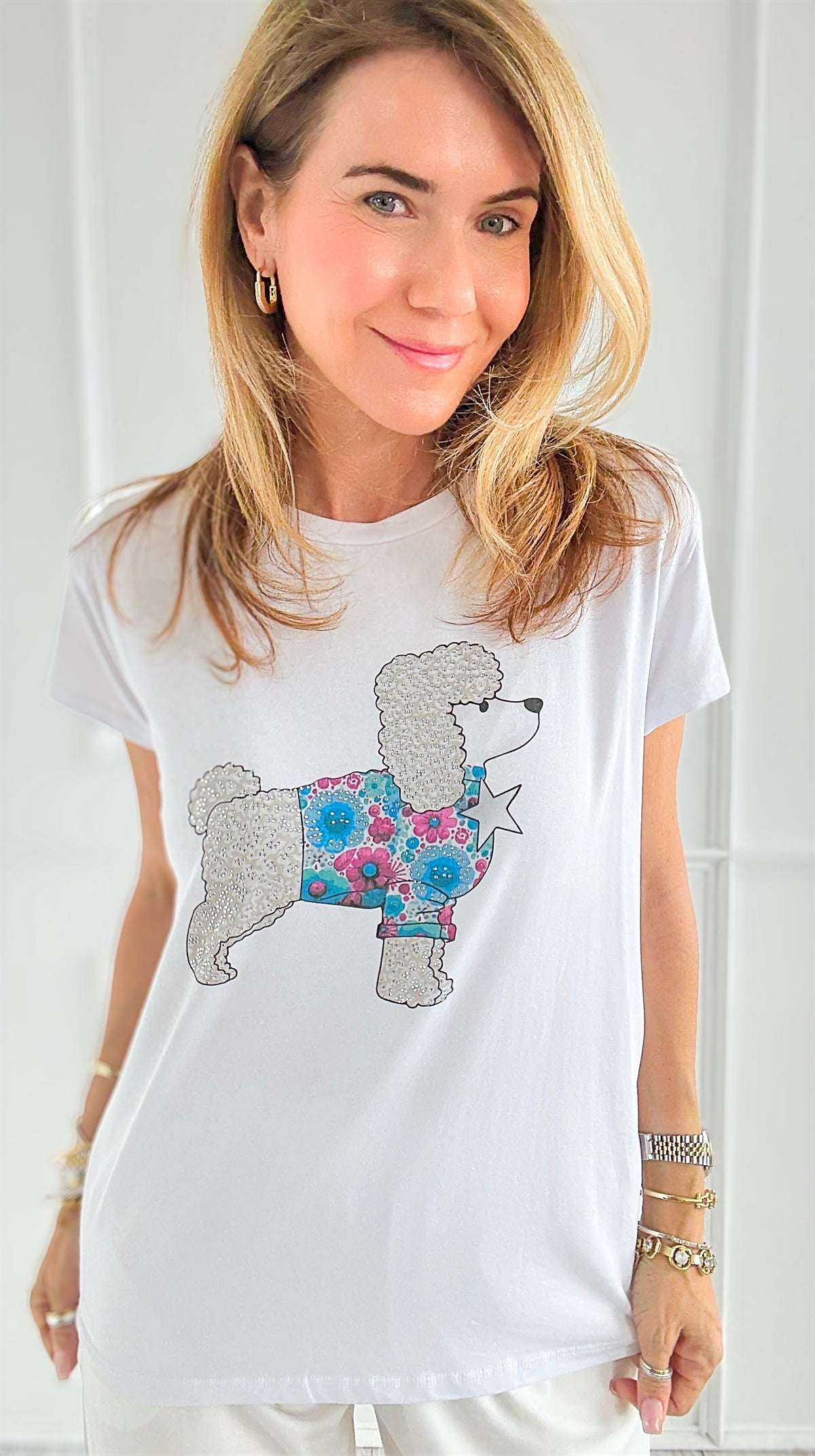 Poodle & Petals Italian Graphic tee-110 short Sleeve Top-V SKY-Coastal Bloom Boutique, find the trendiest versions of the popular styles and looks Located in Indialantic, FL