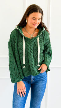 Seaside Breeze Hooded Chenille Sweater - Dark Green-140 Sweaters-Zenana-Coastal Bloom Boutique, find the trendiest versions of the popular styles and looks Located in Indialantic, FL