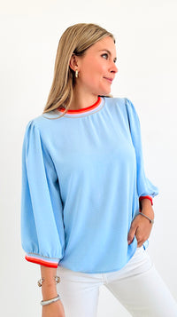 City Chic Peasant Top-Sky Blue-110 Long Sleeve Tops-Jodifl-Coastal Bloom Boutique, find the trendiest versions of the popular styles and looks Located in Indialantic, FL