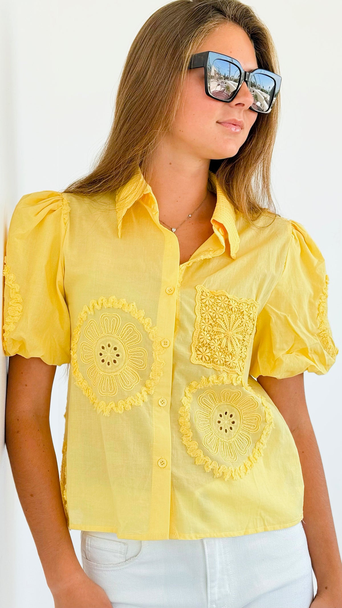 Floral Embroidered Short Sleeves Blouse-110 Short Sleeve Tops-LA' ROS-Coastal Bloom Boutique, find the trendiest versions of the popular styles and looks Located in Indialantic, FL