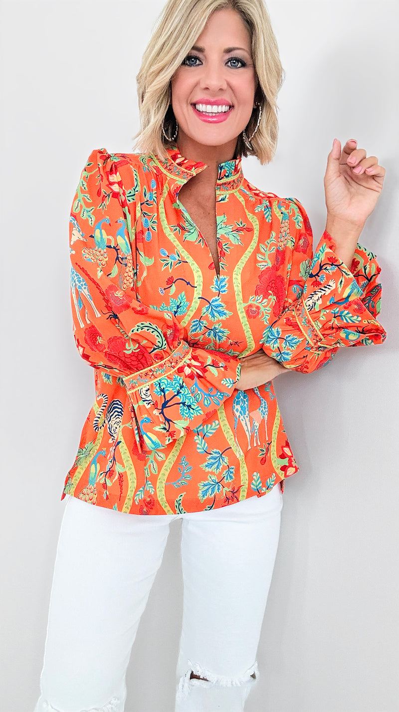 Savannah Dreamscape Blouse-130 Long Sleeve Tops-Gretchen Scott-Coastal Bloom Boutique, find the trendiest versions of the popular styles and looks Located in Indialantic, FL