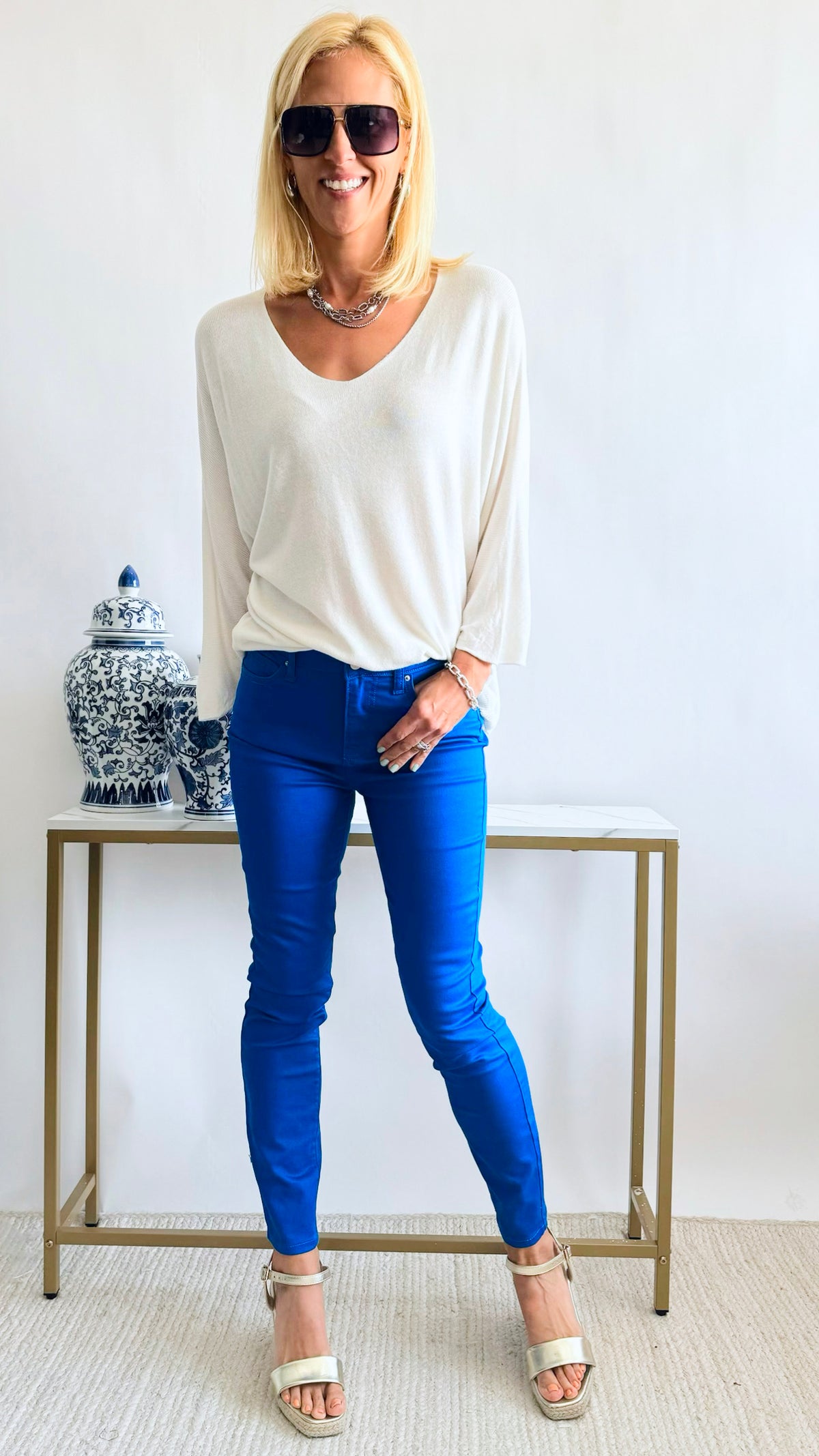 High-Rise Skinny Color Denim Pants - Ocean Blue-170 Bottoms-Zenana-Coastal Bloom Boutique, find the trendiest versions of the popular styles and looks Located in Indialantic, FL
