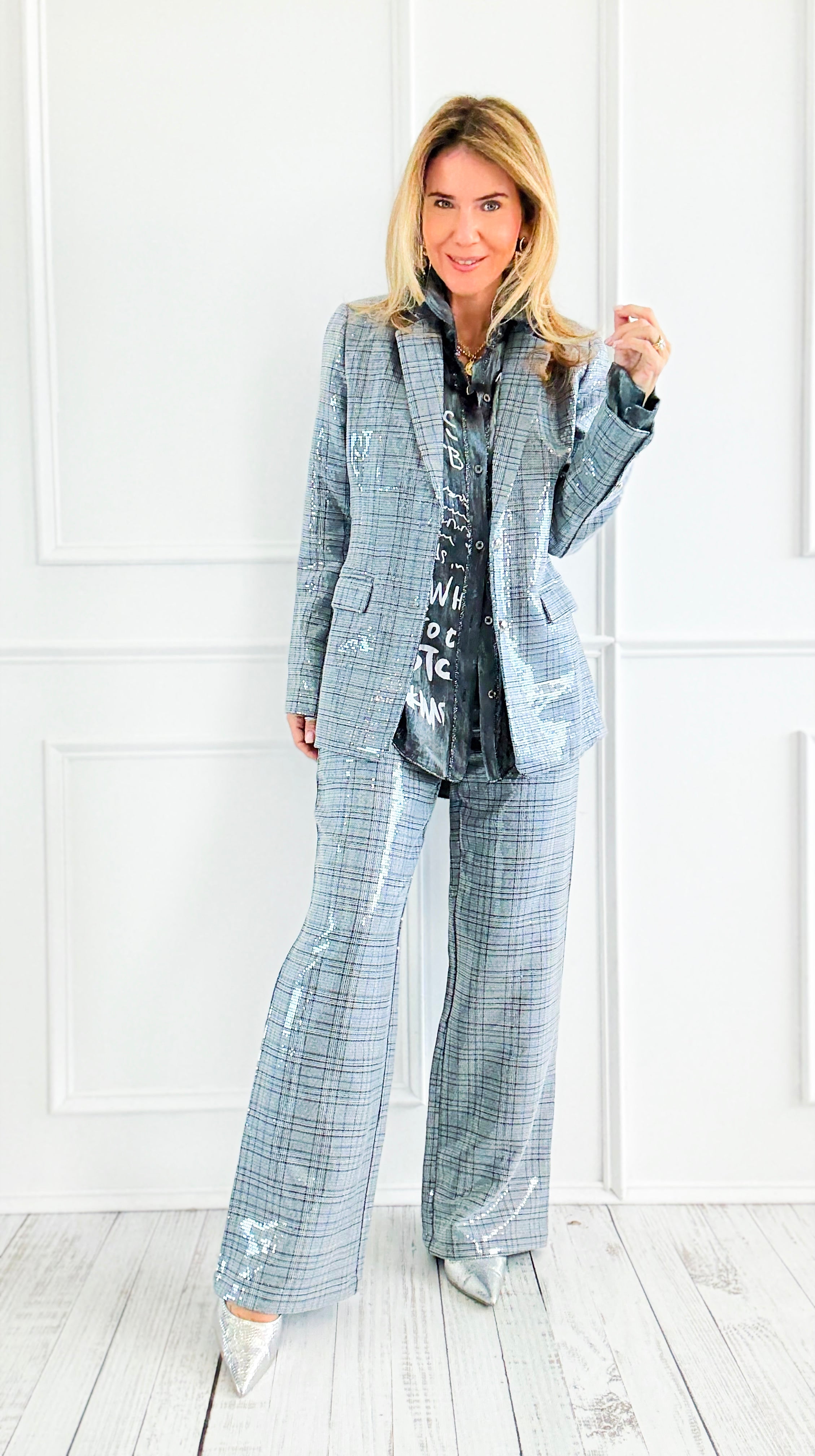 Disco Grid Sequin Pants-170 Bottoms-Fate Inc-Coastal Bloom Boutique, find the trendiest versions of the popular styles and looks Located in Indialantic, FL