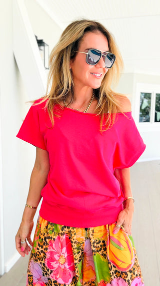 Off-Shoulder Comfort Top - Candy Red