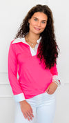 The Frankie Button Down Top - Neon Pink-130 Long Sleeve Tops-EC COLLECTION INC-Coastal Bloom Boutique, find the trendiest versions of the popular styles and looks Located in Indialantic, FL