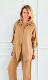 Coastline Comfort Linen Italian Blouse- Camel-170 Bottoms-NSP-Coastal Bloom Boutique, find the trendiest versions of the popular styles and looks Located in Indialantic, FL