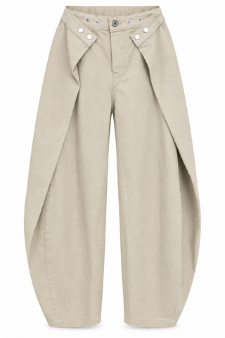 Wrap Detail Denim Pants- Beige