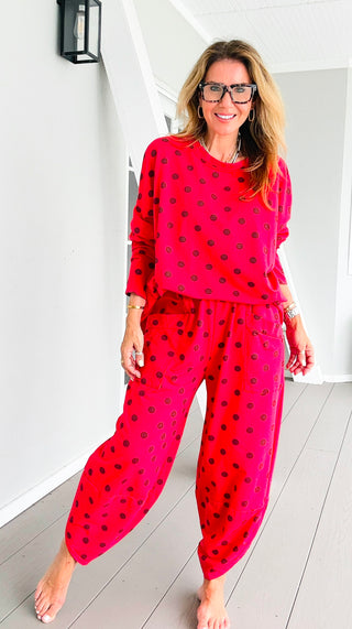 La Spezia Polka Dot Italian Barrel Cotton Set- Red