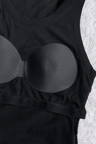 Essential Padded Ribbed Tank Top - Black