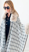 Shimmery Tweed Faux Fur Cape - White-150 Cardigans/Layers-original usa-Coastal Bloom Boutique, find the trendiest versions of the popular styles and looks Located in Indialantic, FL