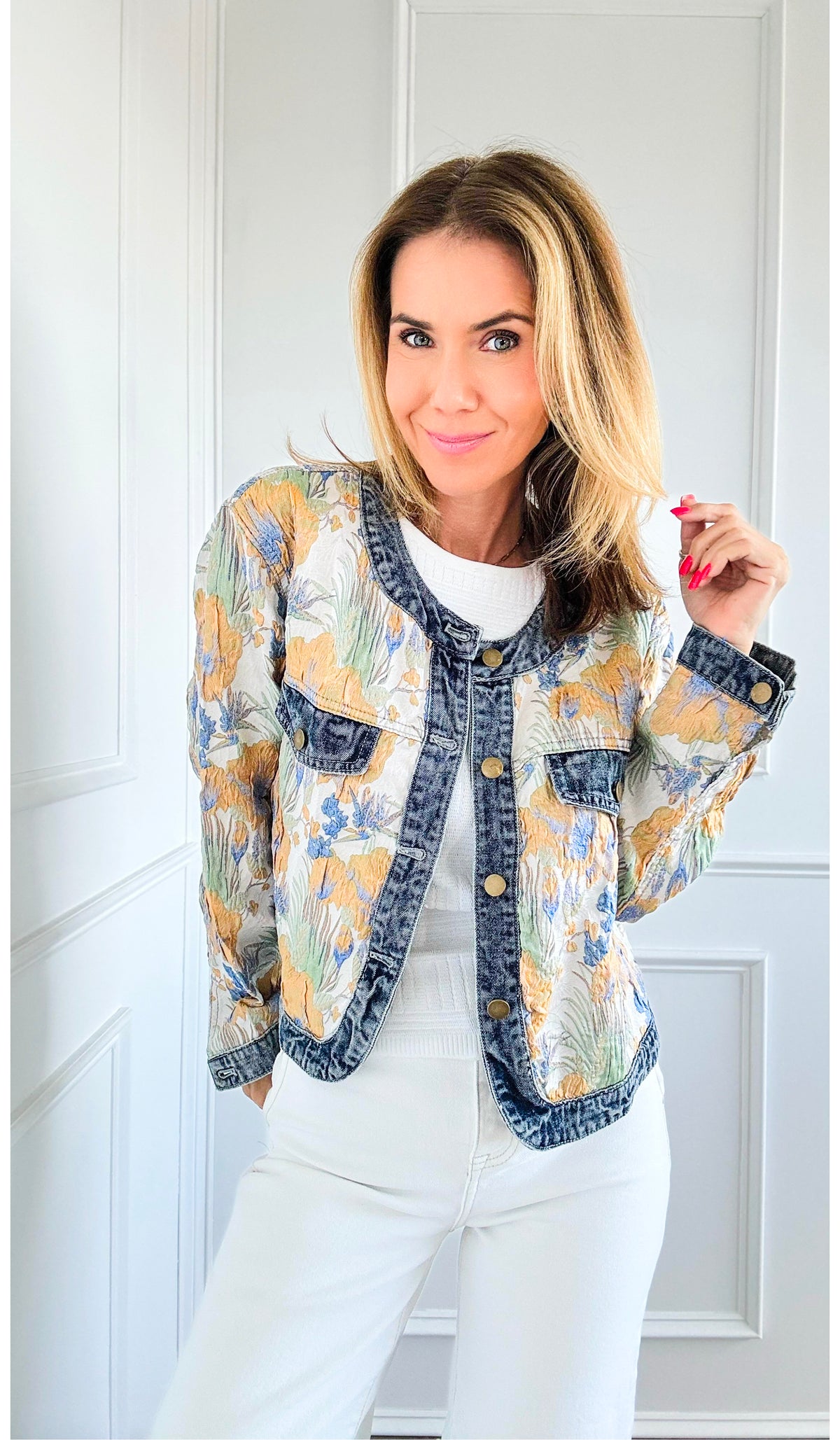 Floral Denim Contrast Jacket-160 Jackets-Anniewear-Coastal Bloom Boutique, find the trendiest versions of the popular styles and looks Located in Indialantic, FL