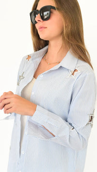 Starry Stripes Button-Down Blouse-130 Long Sleeve Tops-LC Lizette-Coastal Bloom Boutique, find the trendiest versions of the popular styles and looks Located in Indialantic, FL