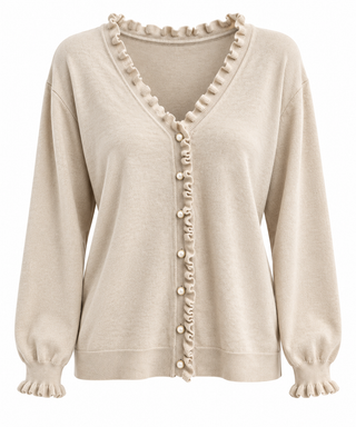 Pearl Ruffle Cardigan- Oyster