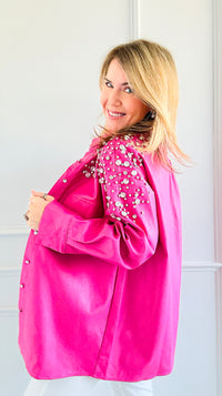 Shimmering Elegance Button-Down Jacket - Pink-160 Jackets-SALT-Coastal Bloom Boutique, find the trendiest versions of the popular styles and looks Located in Indialantic, FL