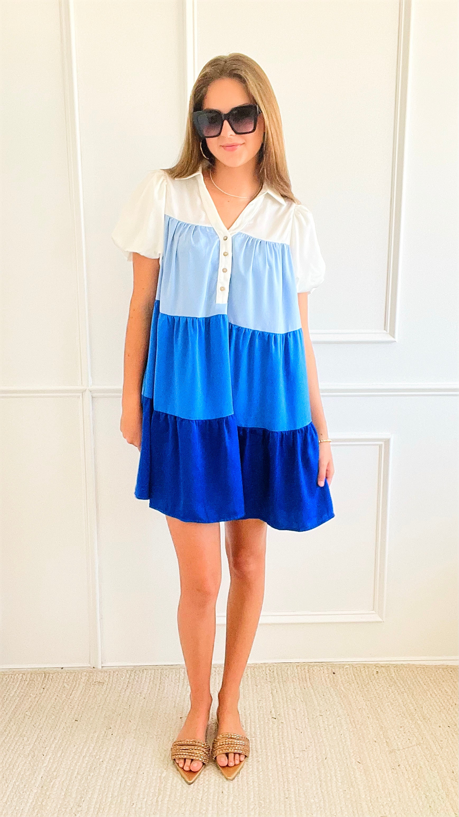 Tiered Puff Sleeve Color Block Dress-200 dresses/jumpsuits/rompers-Rousseau-Coastal Bloom Boutique, find the trendiest versions of the popular styles and looks Located in Indialantic, FL