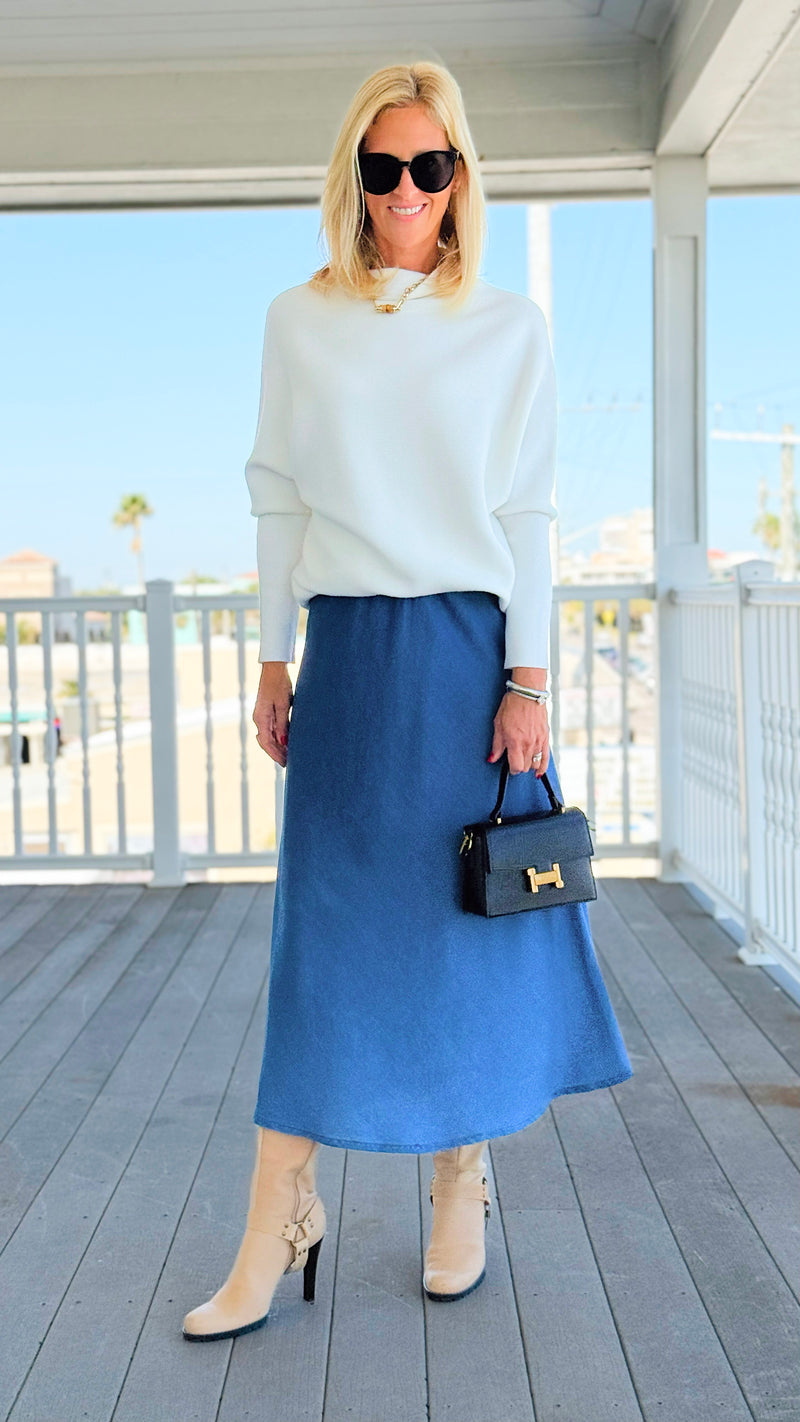 Denim Italian Midi Skirt- Medium-170 Bottoms-Italianissimo-Coastal Bloom Boutique, find the trendiest versions of the popular styles and looks Located in Indialantic, FL
